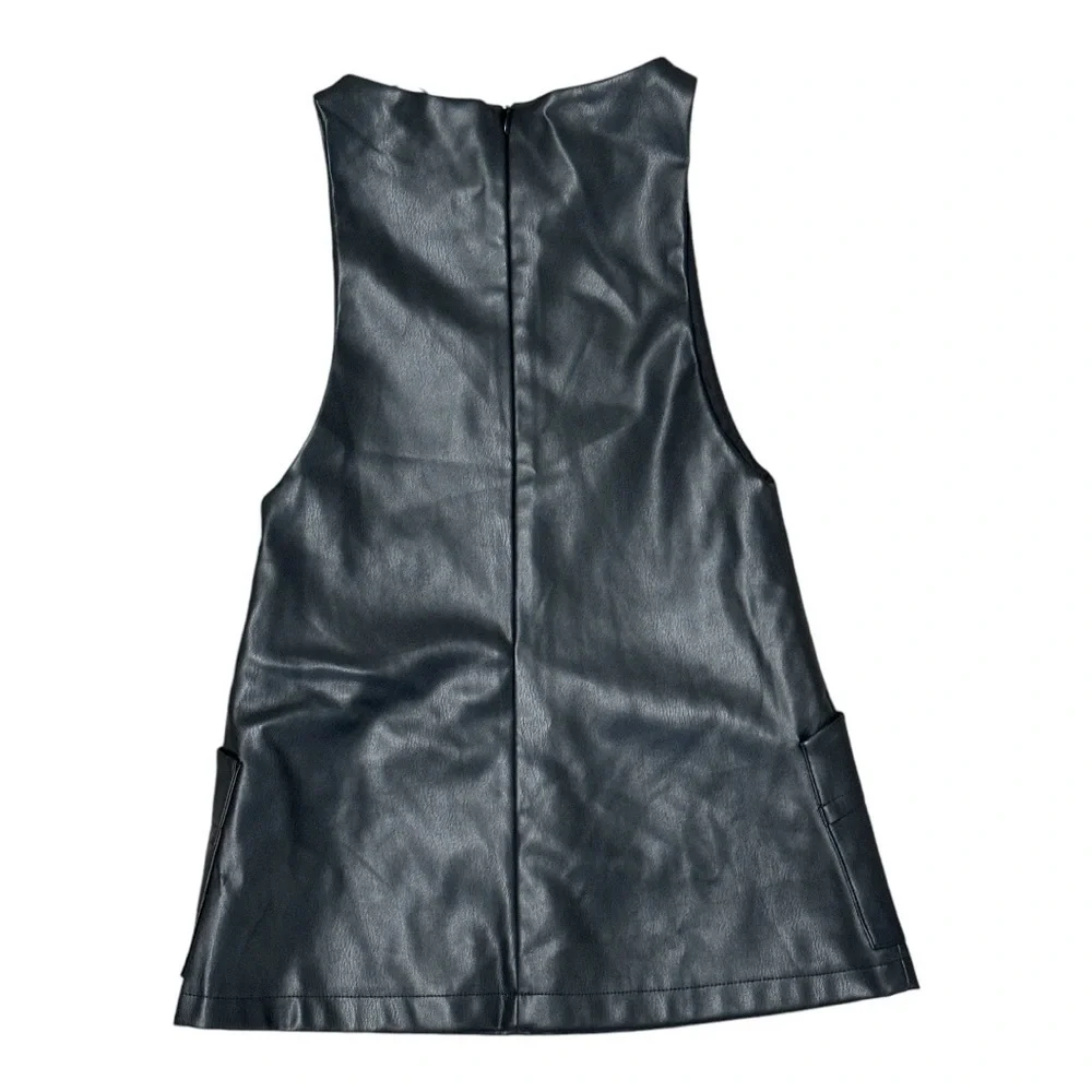 ZARA Faux Leather Black Dress Zara Fall Winter Size 6 Girl Sleeveless‎ Pockets